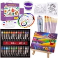 thumbnail image 1 of Set de pinturas acrílicas PUOPOSTY para niños con caballete, 24 pinturas y más, 1 of 6