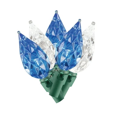 Indoor/Outdoor 60-Count LED Teardrop C6 Christmas String Lights, Blue and Cool White, 19.7', by Holiday Time