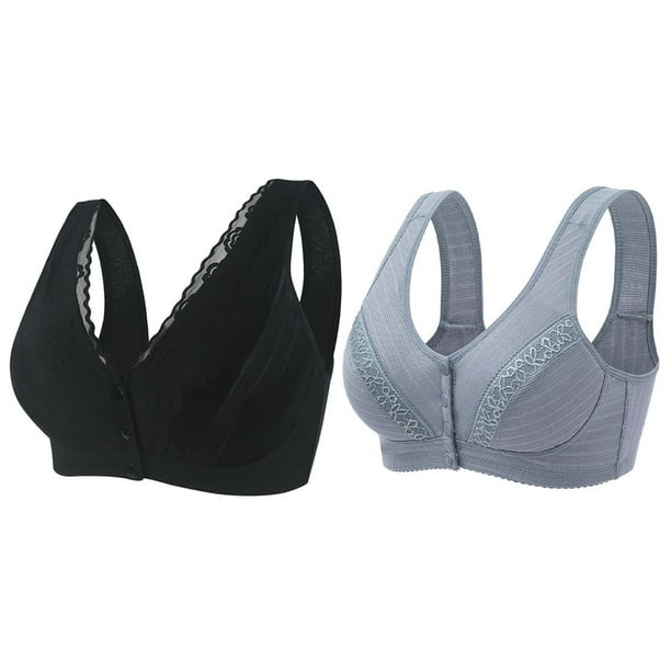 Pretty Comy 2 Pack Plus Size Front Closure Bra, Perfect Wireless Cotton