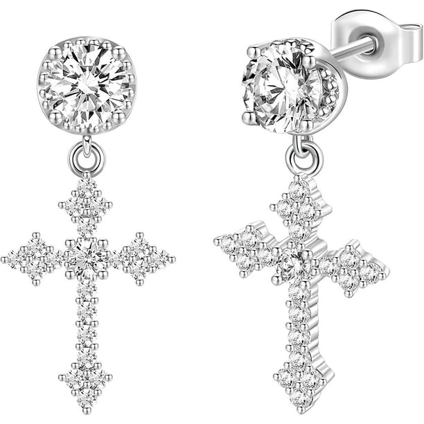 Cross Earrings for Men Women 925 Sterling Silver Hypoallergenic Silver