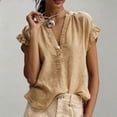 thumbnail image 6 of NMMUED Womens Linen Shirt 2026 Vacation Beach Outfits Trendy Summer Beach Blouses Peasant Tops Cotton Linen V Neck Summer 2026 Womens Fashion Khaki L, 6 of 7