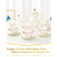 thumbnail image 3 of Juego de té DUJUST de 22 piezas de porcelana blanca con borde dorado de lujo, 3 of 7