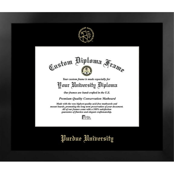 Purdue University 11w x 8.5h Manhattan Black Single Mat Gold Embossed Diploma Frame with Bonus Campus Images Lithograph (value savings at $59)