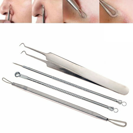 Tuscom 4Pcs Portable Stainless Steel Blackhead Remover Pimple Comedone Extractor Tool Acne Removal Needle Tweezers Kit Treat Blemish,Whitehead Popping,Zit Removing For Risk Free Nose Face