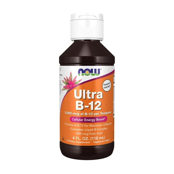 NOW Supplements, Ultra B-12, Liquid, 800 mcg Folic Acid, Cellular Energy Production*, 4-Ounce
