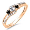 thumbnail image 1 of 0.45 Carat (ctw) 18K Rose Gold Round Black & White Diamond Ladies 3 Stone Bridal Engagement Promise Ring 1/2 CT, 1 of 1