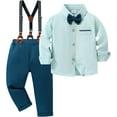 thumbnail image 2 of ZOEREA Toddler Baby Boy Suit Clothes Gentleman Wedding Outfits Long Sleeve Dress Shirt + Suspender Pants + Bowtie 1-5T, 2 of 7