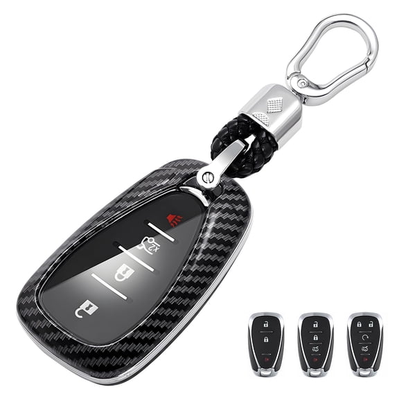 Key Fob Cover Compatible with Fit for Chevy Malibu Cruze Camaro Traverse Volt Trax Equinox Blazer 2016 2017 2018 2019 2020 2023 2024 ABS Carbon Fiber Pattern Car Key Case Protector with Keychain Case