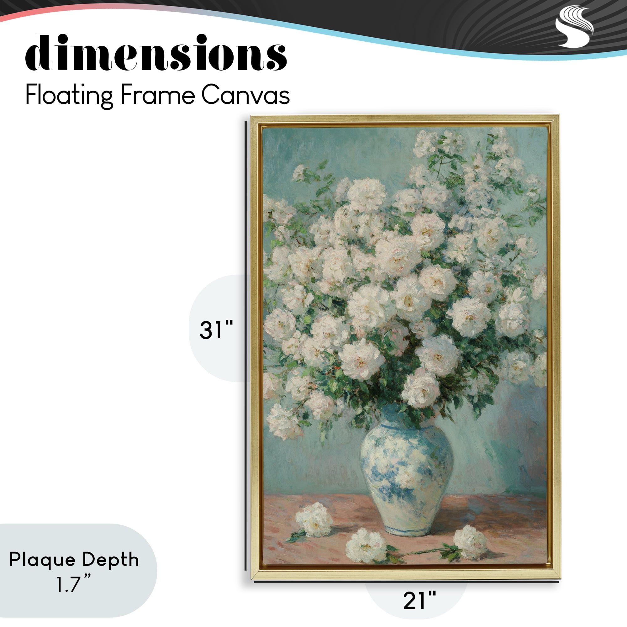Stupell Industries Lush Bouquet of White Roses Gold Framed Floater Canvas Wall Art, design by Petal Prints Design