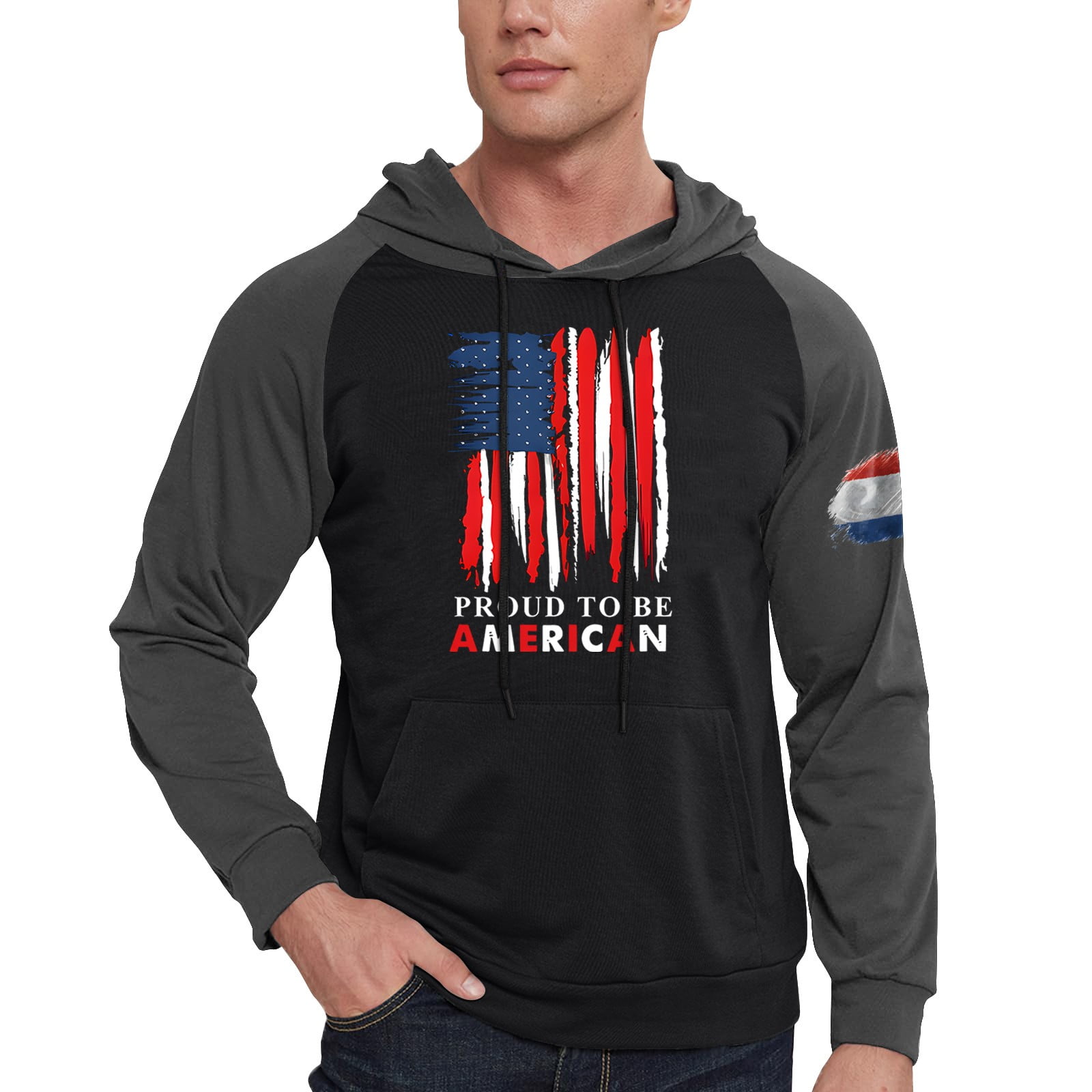 GIPQJK Graphic Hoodies for Men American Flag Hooded Sweatshirts Multicolor Panel Pullover Tops Big and Tall Usa Flag Design Patriotic Hoodies Sweatshirts with Pockets,Dark Gray 4XL