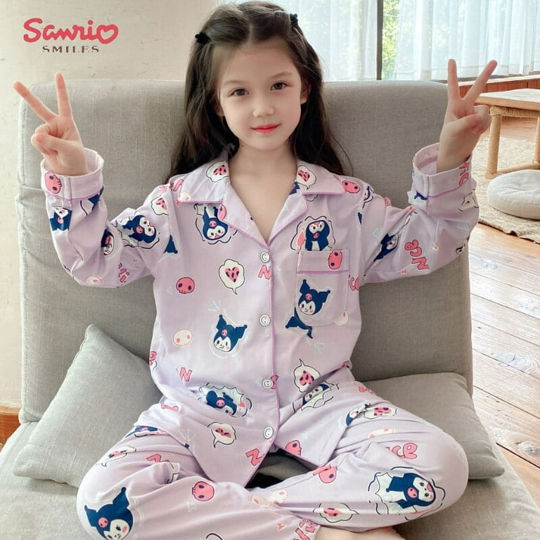 Kawaii Sanrio Hello Kitty Kuromi Spring and Fall Children's Pajamas Cartoon  Animation Girls Long-sleeved Pajamas Homewear Set