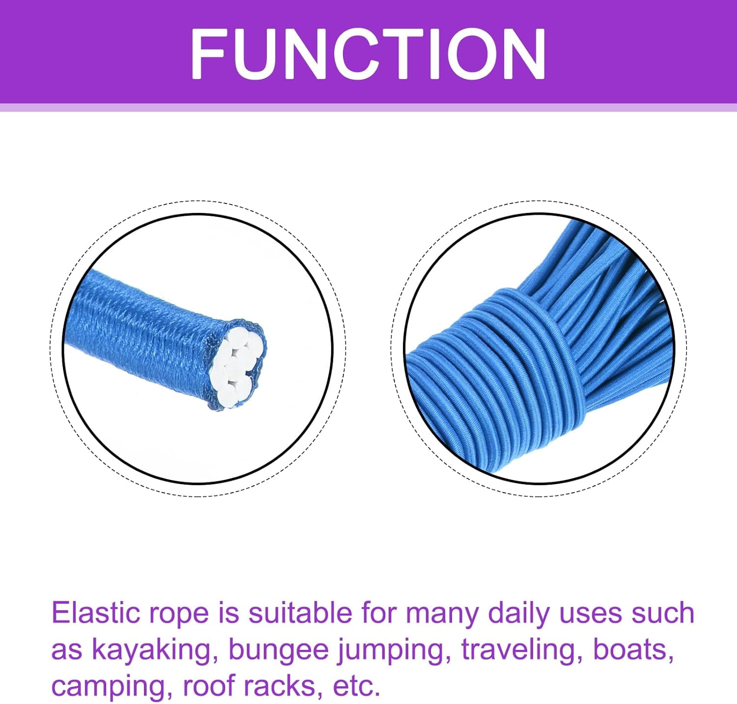 MKEUDQ-1/8 Inch Shock Cord, 50 Feet Blue Bungee Cord Tent Pole Shock Cord Round Elastic Kayak Rope Stretch String Marine Grade Heavy Polyester for DIY Projects Tie Downs