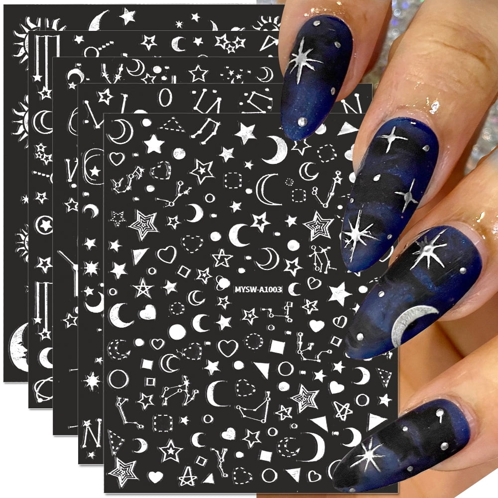 3D Sun Moon Star Nail Stickers,Holographic Laser Nail Decals Stars Moon ...