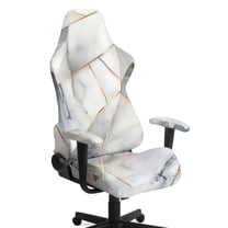 Jiueut White Marble Print Gaming Chair Cover Pack of 4, Breathable Computer Chair Cover with Armrest Covers Washable Slipcover for Rotating Chair with Elastic Band