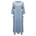 thumbnail image 5 of Women Cotton and Linen Shirt Dress Pocket Solid Round Neck Maxi Dress Casual Loose Long Sundress Half Sleeves Plus Size, 5 of 5
