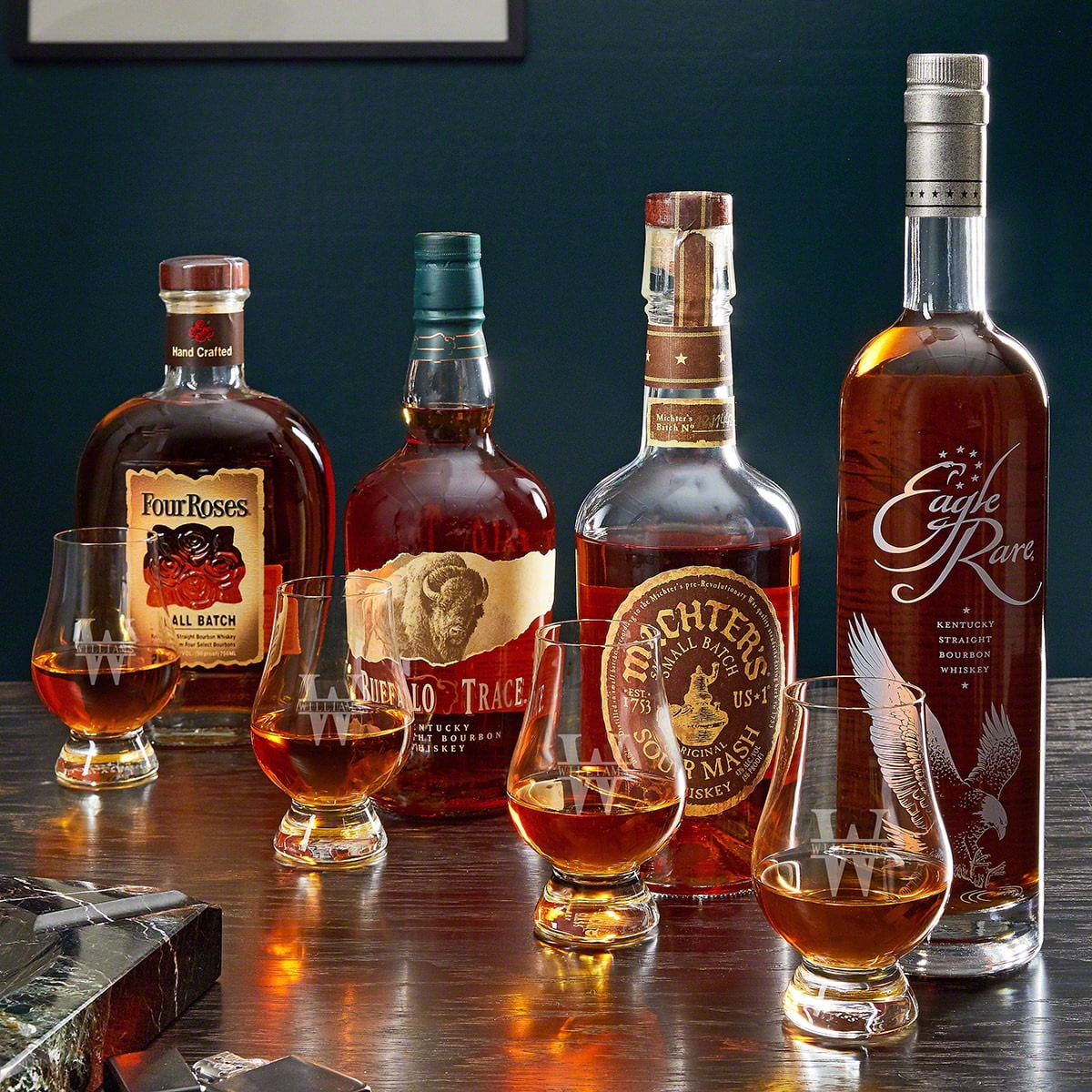 Oakmont Engraved Argos Whiskey Decanter Set with Glencairn Glasses