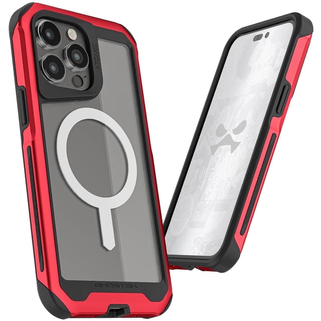 Funda GHOSTEK Atomic para iPhone 14 PRO Aluminio Transp Roja MagSafe