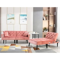 Ivinta Modern Convertible Sofa Couch, Sectional Sleeper Sofa Bed Upholstered with Ottoman for Living Room,Velvet Pink