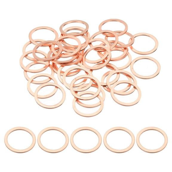 35PCS M14 Copper Washers, M14x18x1mm Copper Crush Washer Metric Flat Washers Sealing Washers Assortment Kit Oil Drain Plug Gasket Ring for Automotive Battery Vehicles Screws Bolt
