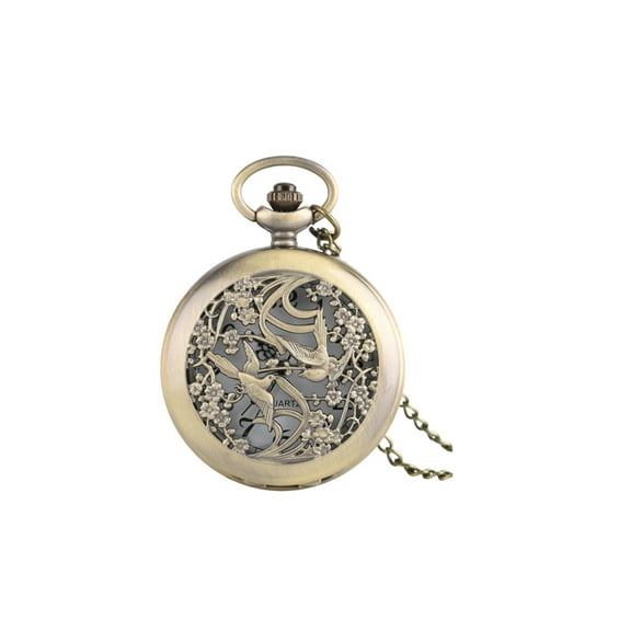 Goldtone Hummingbird Floral Pocket Watch