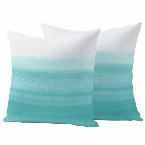 Aqua White Ombre Outdoor Waterproof Pillow Covers, Chic Modern Funny Abstract Striped Art Decorative Square Throw Pillowcase Sofa Cushion Sham for Patio/Couch/Chair, 16"x16" 2 Pack