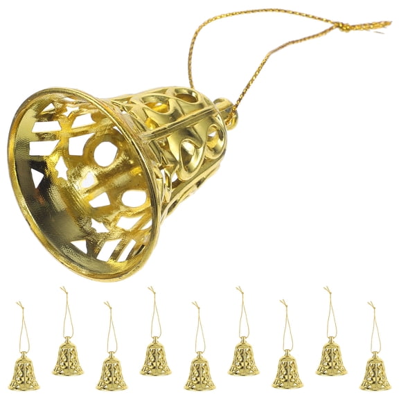 BESTYASH 12Pcs Golden Plastic Christmas Hanging Bell Decorations for Holiday Home and Party Decor