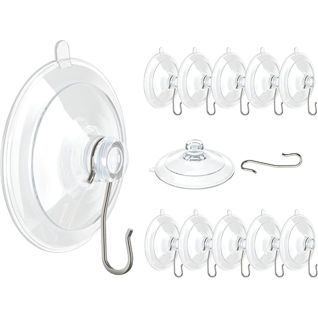 12 Pcs 1.77 Inch Small Window Suction Cup Hooks Metal Removable Reusable Clear