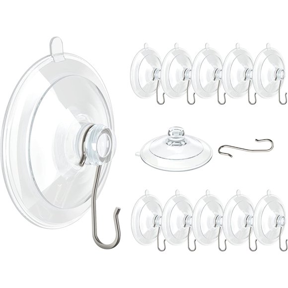12 Pcs 1.77 Inch Small Window Suction Cup Hooks Metal Removable Reusable Clear
