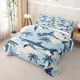 thumbnail image 3 of meiyoeat Palm Tree Coastal Shark Quilt King for Boys Girls, Beach Summer Ocean Wildlife King Coverlet Set, Sky Blue, 3-Piece, 3 of 7