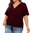 thumbnail image 4 of 2DXuixsh Womens Shirts Womens Plus Size Tops Short Sleeve V Neck Knit Tunic Blouse Tie Front Button up T Shirts Shirts for Women Size Xxl, 4 of 5