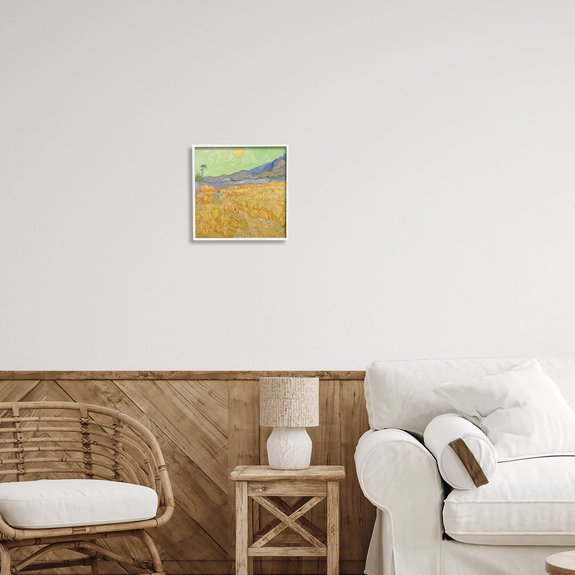 Stupell Industries Wheatefield with a Reaper Vincent van Gogh Classic Painting Painting White Framed Art Print Wall Art, Design by one1000paintings