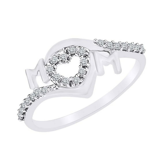 AFFY 0.16 Cttw Round Cut Natural Diamond Open Heart Mom Ring In 14k White Gold Over Sterling Silver-11.5