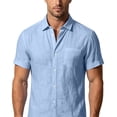 thumbnail image 4 of Men's Cotton Linen Short Sleeve Shirts Loose Casual Lightweight Button Down Shirt Beach Vacation Summer Tops with Pocket Size S-4XL Light Blue, 4 of 6
