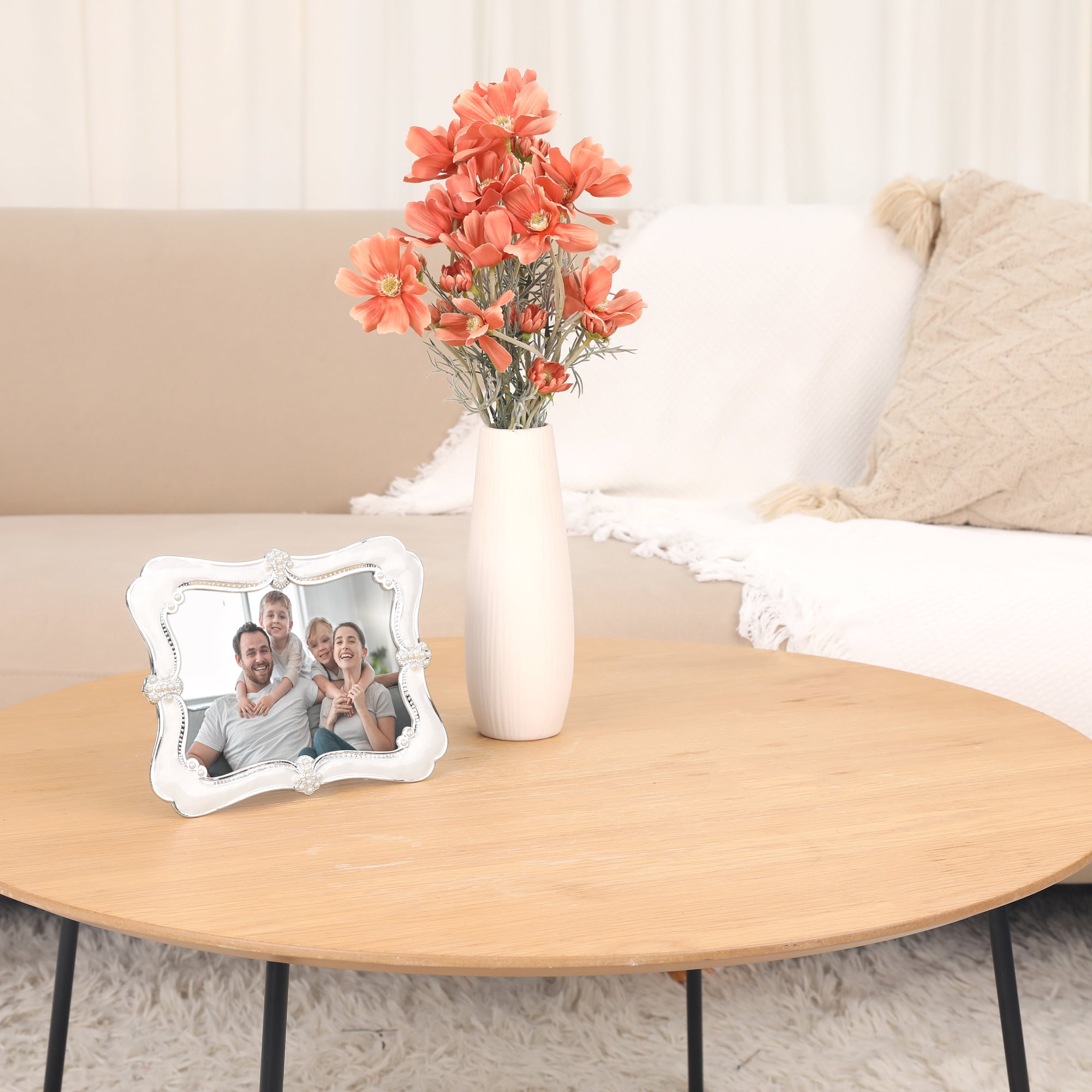Unique Bargains Picture Frame Pearl Plated Photo Frame for Tabletop Display Silver 5x7 in