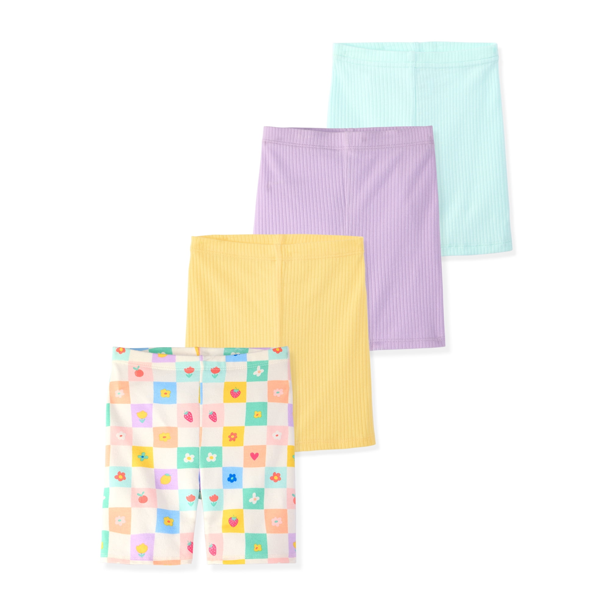 Garanimals Newborn  Baby & Toddler Girl Ribbed Cotton Biker Shorts  4-Pack  Prints & Solids  Sizes 0-6T