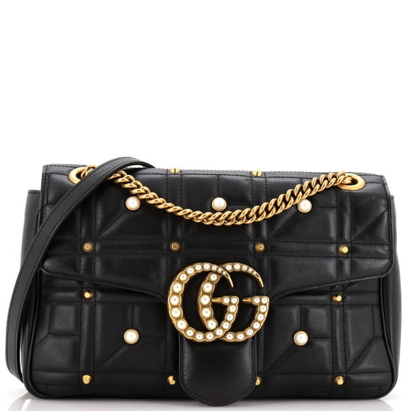 Pre-Owned Pearly GG Marmont Flap Bag Embellished Matelasse Leather Medium By Rebag