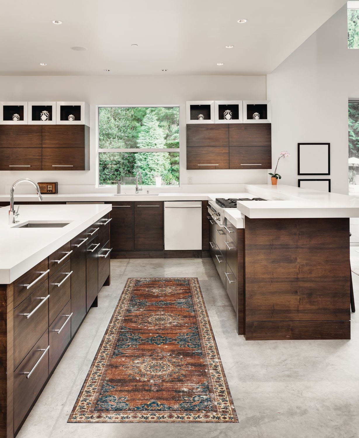 Tapis de couloir lavable Foster 2 pi x 8 pi roux et ivoire