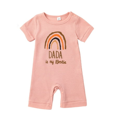 

Pudcoco Baby Jumpsuit Crew Neck Short Sleeves Letter Rainbow Print Romper