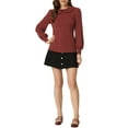 thumbnail image 2 of INSPIRE CHIC Womens' Peter Pan Collar Houndstooth Plaid Long Sleeve Button Back Blouses L Red, 2 of 6