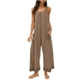thumbnail image 3 of UVEASISHA Summer Casual Romers for Women Waffle Knit Sleeveless Wide Leg Pants Overalls Baggy Comfy Jumpsuits Brown M, 3 of 8