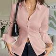 thumbnail image 4 of YanHoo Button Down Shirts for Women Wrinkle Free Long Sleeve Collared Dress Blouses Lace Up Back Casual Work Office Tunic Tops Pink,M, 4 of 7