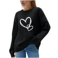 thumbnail image 2 of YueHuiYing Women's Heart Sweater Crew Neck Casual Long Sleeve Loose fit Love Print Ribbed Knit Sweaters Pullover Top, 2 of 6