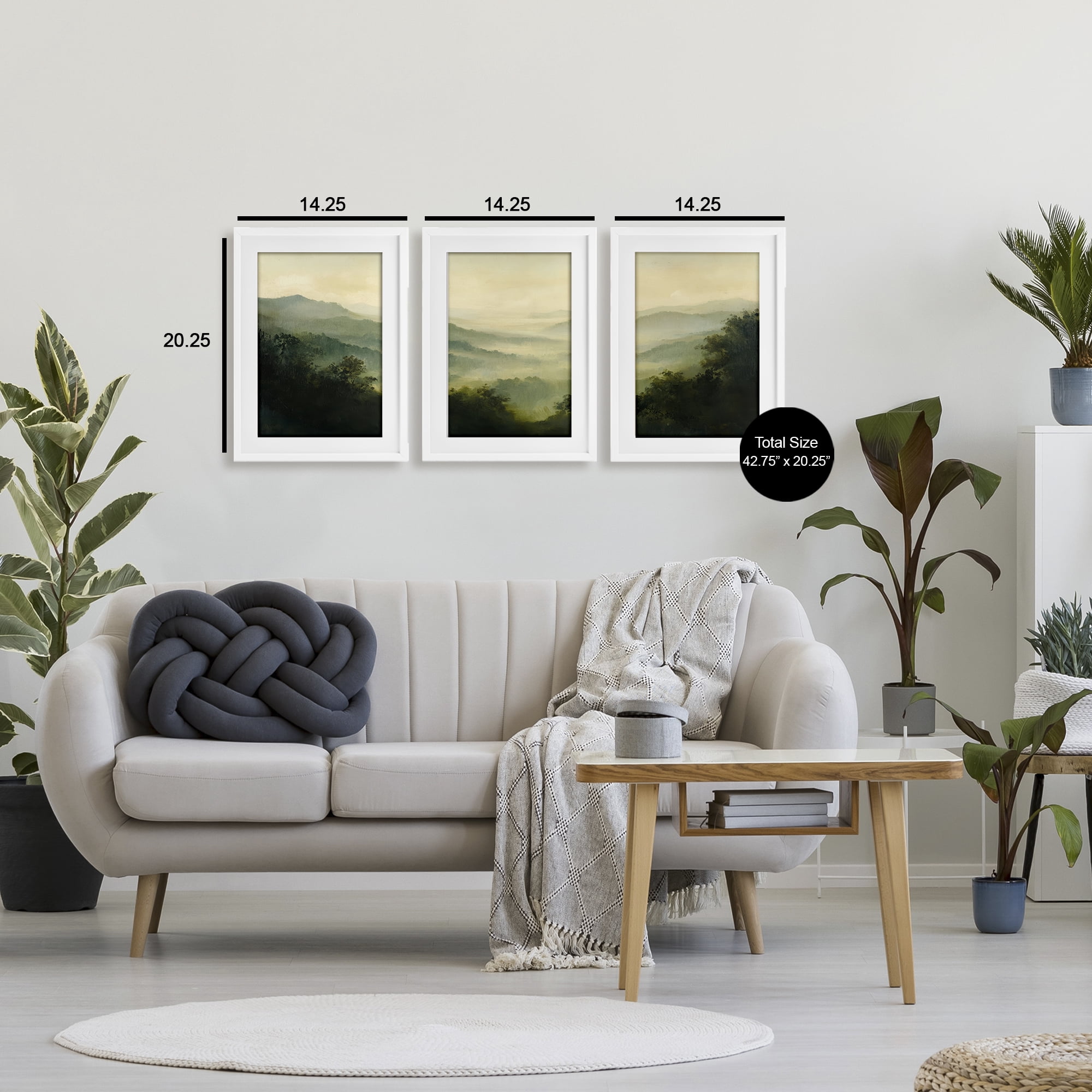 Stupell Industries Through The Haze Mountain Panorama 3 Piece White Framed Print Under Glass Set, design by Petal Prints Design