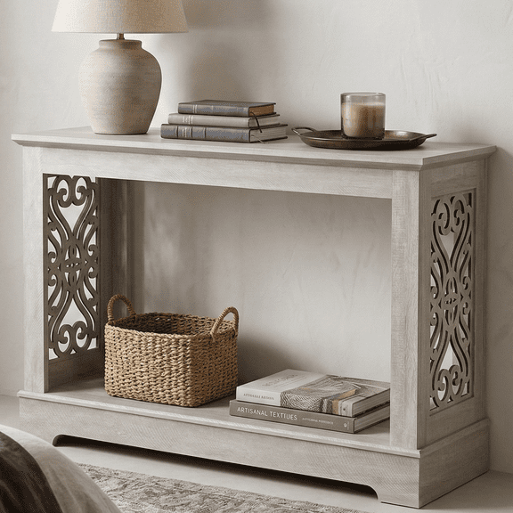 STYLIVIA Adult 42" Console Table with Storage Shelf Wood Finish 42.1" W × 14.8" D × 29.1" H