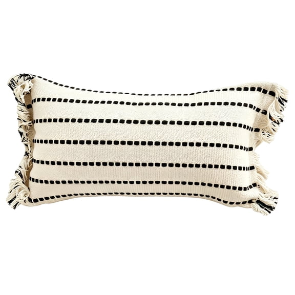 Lumbar Pillow Cover, Retro Striped Throw Pillow Cover with Tassels, Canvas Decorative Pillowcase, Farmhouse Cushion Case for Couch Bed Sofa Living Room Home Decor, 1 Piece, No Insert
