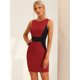 thumbnail image 2 of Vestido De Tubo Para Mujer Contraste De Color Cuello Redondo Corte Ajustado Sin Mangas Vestidos Elegantes Para La Oficina Rojo oscuro S, 2 of 6