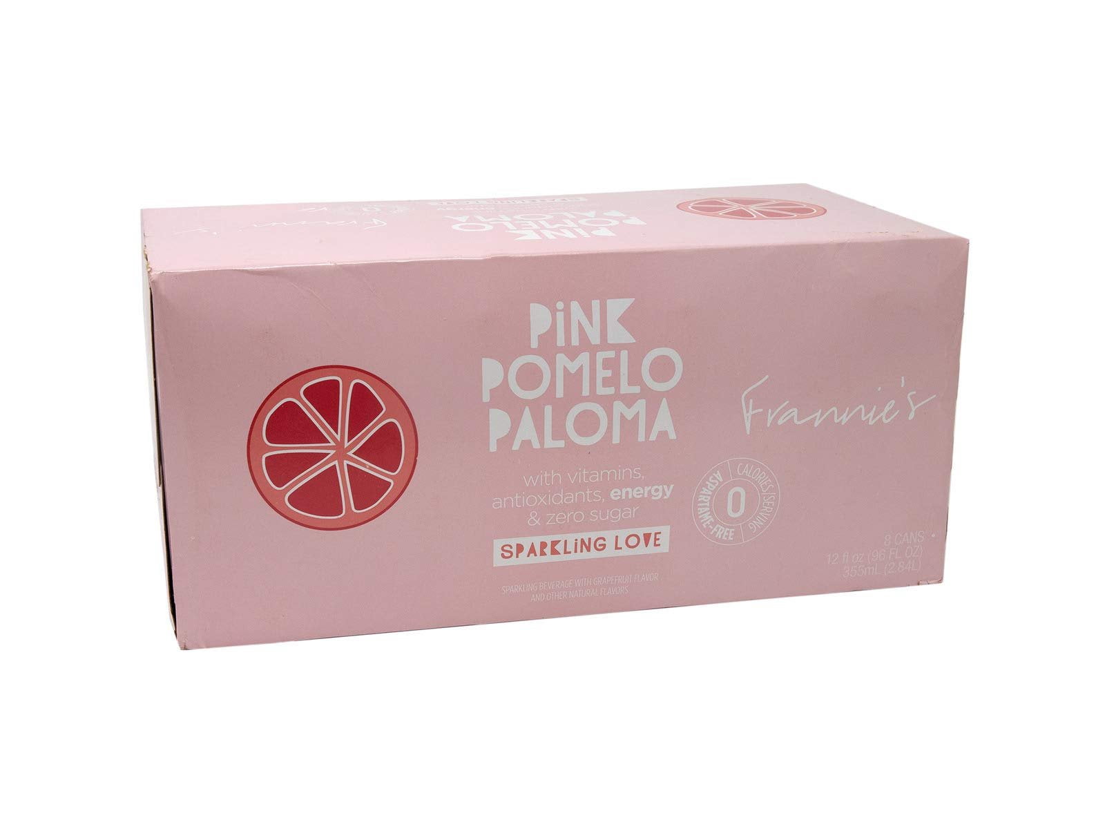 Frannies Sparkling Pink Pomelo Paloma, Protected With High-Density Foam, With Vitamins, Antioxidants, Energy, Zero Aspartame & No Sugar, 12 Oz. Cans Pack of 8 Cans