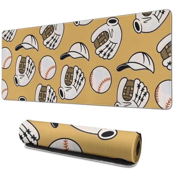Long Mouse Pads for Desk,Yellow Baseball Items Pattern Desk Mats on Top Of Desks, Desk Mouse Pad Extra Large with 3mm Non-Slip Base and Stitched Edge for Gaming,Office,Work,Home 31.5"x11.8"