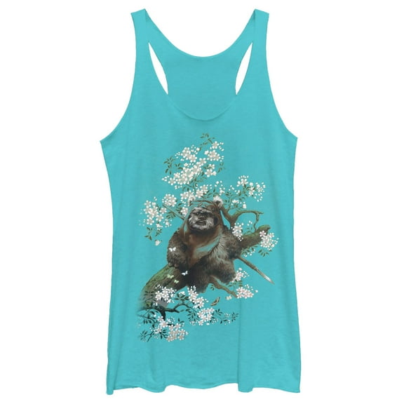 Women's Star Wars Ewok in the Flowers Racerback Tank Top Tahiti Blue X Large