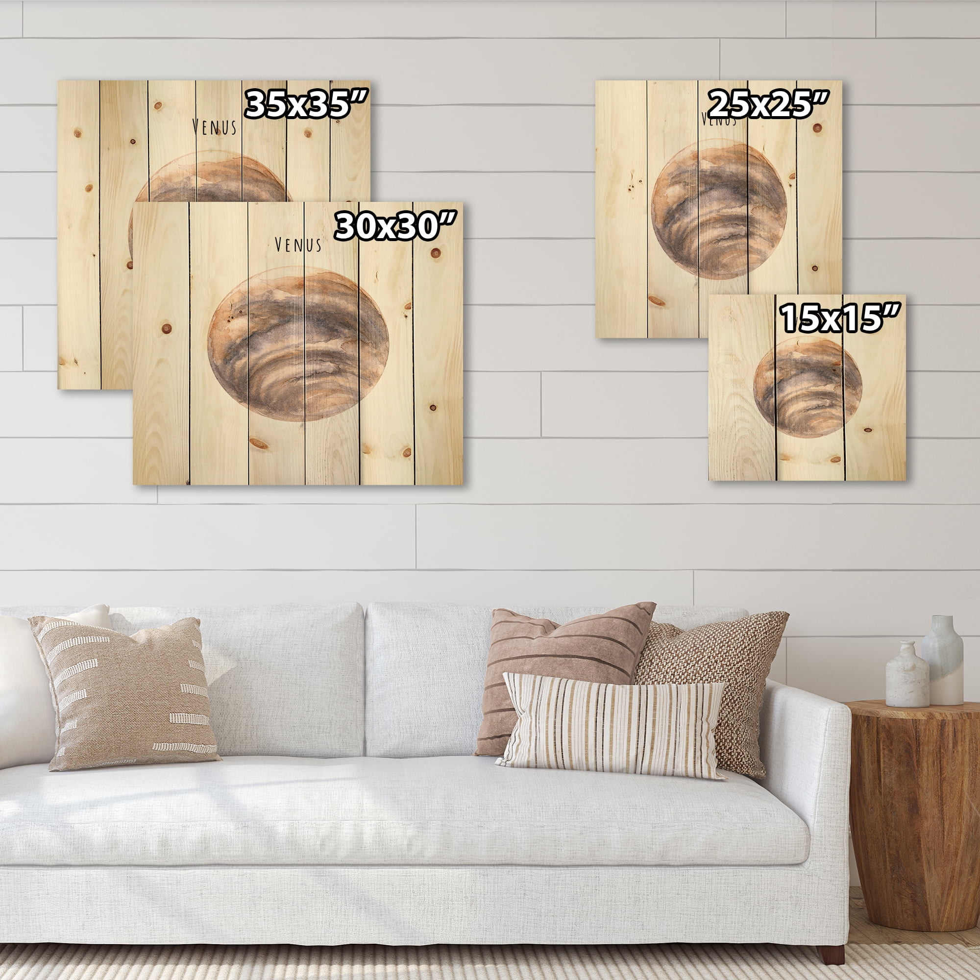 Designart 'Abstract Planet Venus' Bohemian & Eclectic Print on Natural Pine Wood